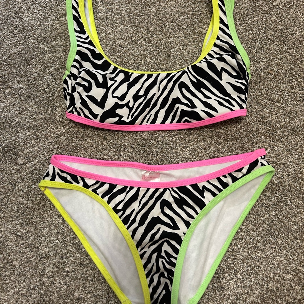 No Boundaries Zebra Print Bikini with Neon Accents